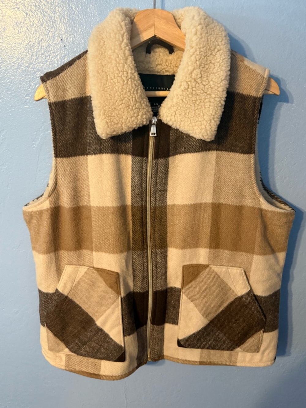Sanctuary Cream Sherpa-Lined Zip Vest